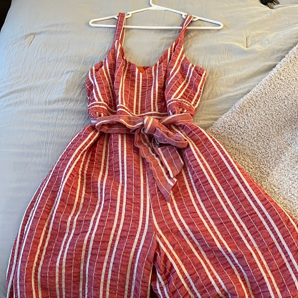 Red and white Striped Anthropologie jumpsuit